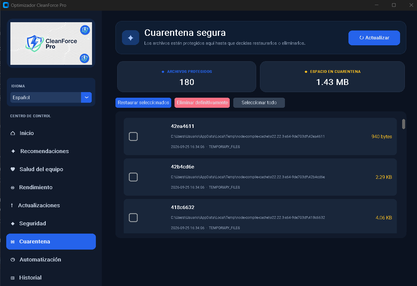 CleanForce Pro secure quarantine screen